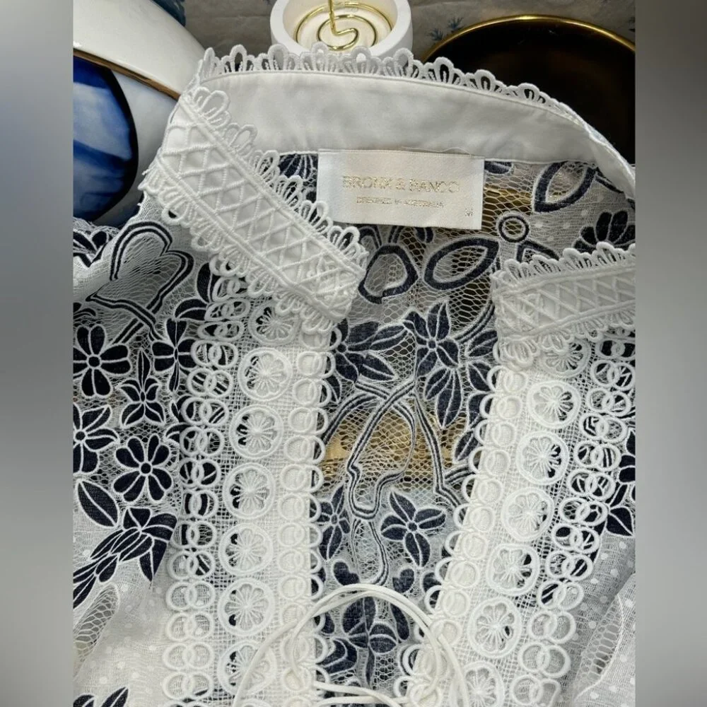 🆕 BRONX & BANCO 🧿 NWOT Santorini Long-Sleeve Tiered Floral Burnout Dress, Sz M
